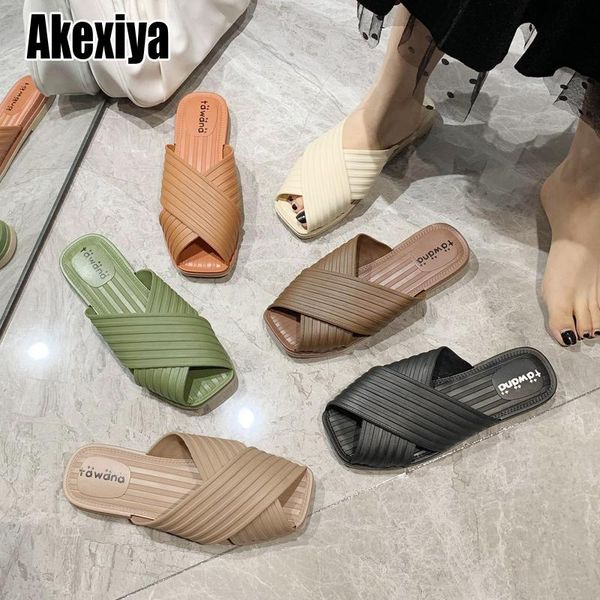 

slippers 2021 fashion summer women casual open toe flat sandals woman comfortable beach slides flip flops o094, Black