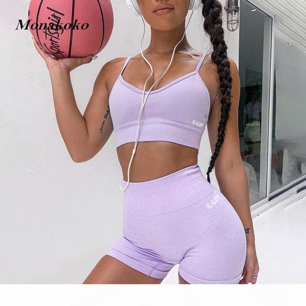 

2020 summer sport set women two 2 piece purple crop sport bra shorts yoga sportsuit workout outfit thin polyester gym set t200618, Gray