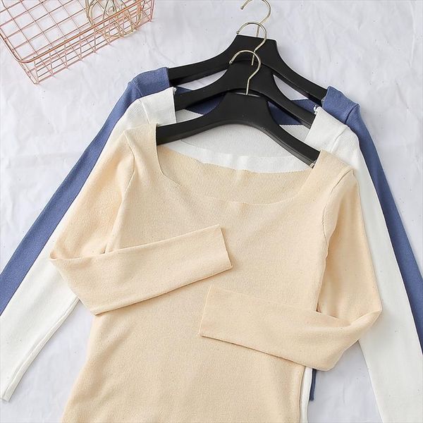 

women knitted square collar sweater pullover fall winter long sleeve casual basic sweaters womens jumpers top, White;black