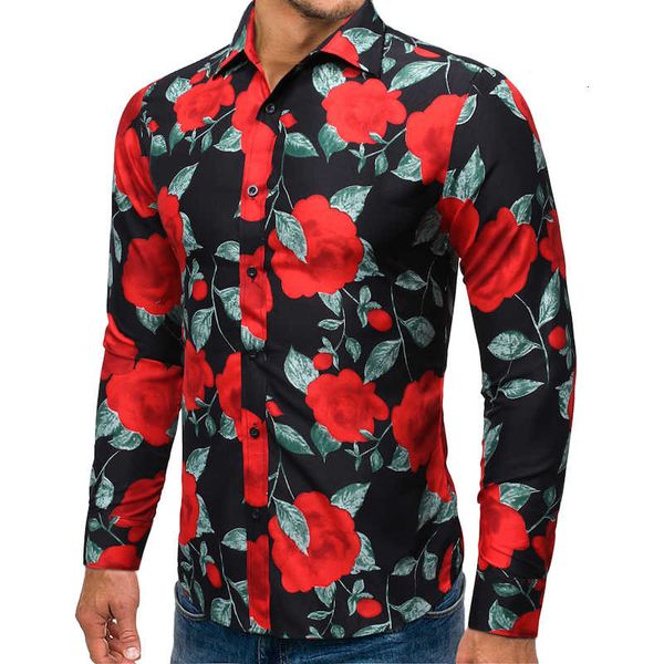 

printed men long sleeve casual men's roses summer autumn spring male shirts cool man new fashion plus size top, White;black
