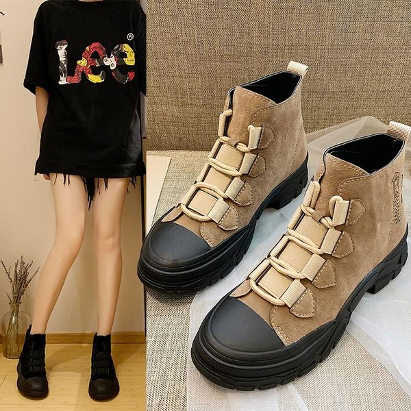 

nice new ankle rero style boots women autumn young casual wild shoes woman flat heels college girls novelty style boot, Black