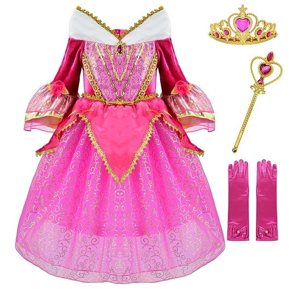 Rosa Summer Party Dress Ragazze Sleeping Beauty Costume Natale Frock Bambini Aurora Roleplay Ball Gown Halloween Princess Vestidos LJ200921