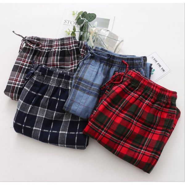 

2020 spring autumn men 100%cotton sleep bottoms male plus size nighty trousers men casual loosen plaid pajama pants xxl 100kgs1, Black;brown