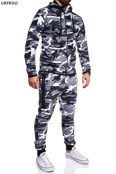 

uefezo camouflage men's 2 sportswear outerwear hat jacket pencil jogging suit roper men's sportswear, Blue;black