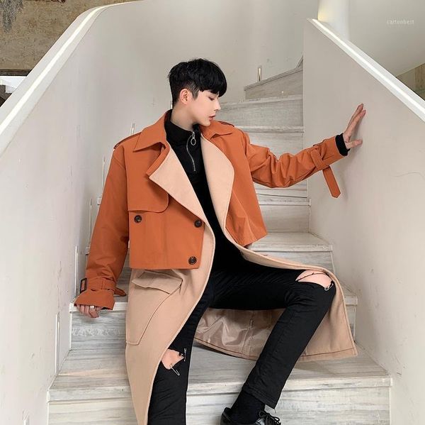 

men's trench coats men 2pcs sets short jacket + thick wool vest cotton padded coat loose casual woolen waistcoat overcoat1, Tan;black