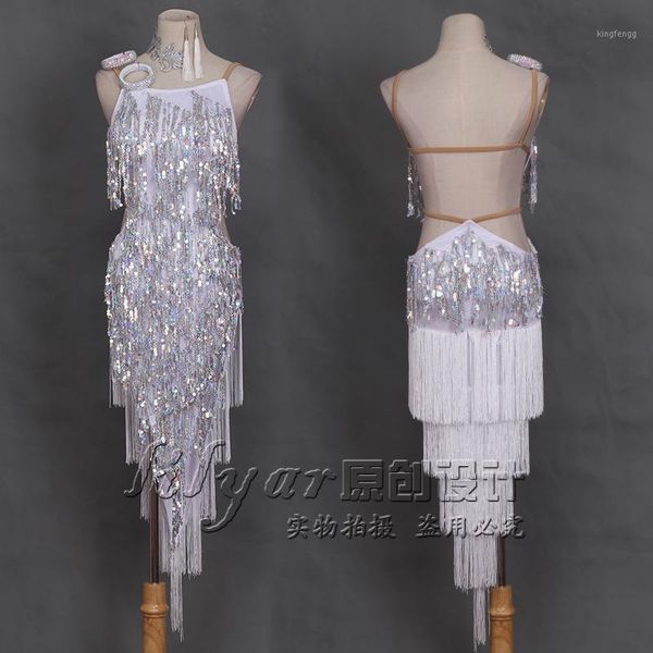 

new latin dance dress long sequins dress competition1, Black;red