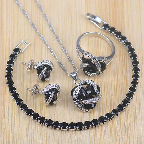 

risenj jewelry sets for women party jewelry gifts silver color black cz necklace/pendants/ earring/bracelets/ring sets