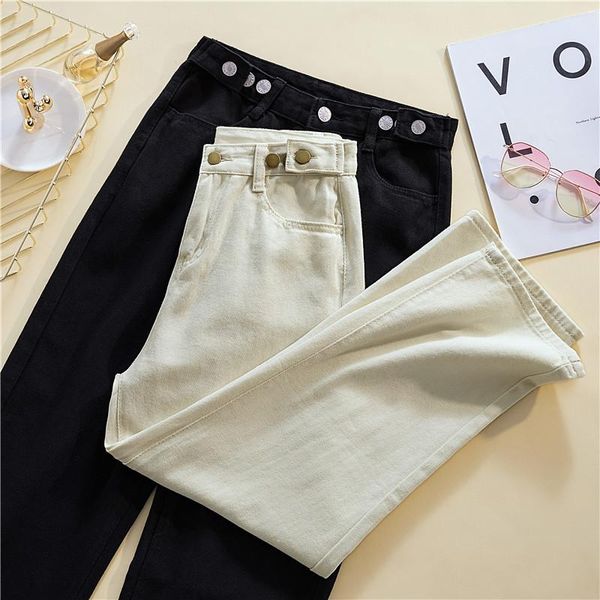 

2021 spring new women mom jeans fashion loose straight-leg street denim pants female beige black trousers classic brand clothes, Blue