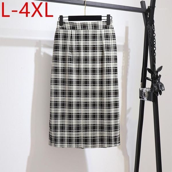 

l-4xl plus size spring autumn fashion women's elastic waist all-match plaid skirts female casual skirt s0021, Black