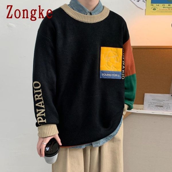

zongke casual patchwork knitted sweater men clothing harajuku sweaters pullover men sweater fashion mens clothes -5xl 20201, White;black