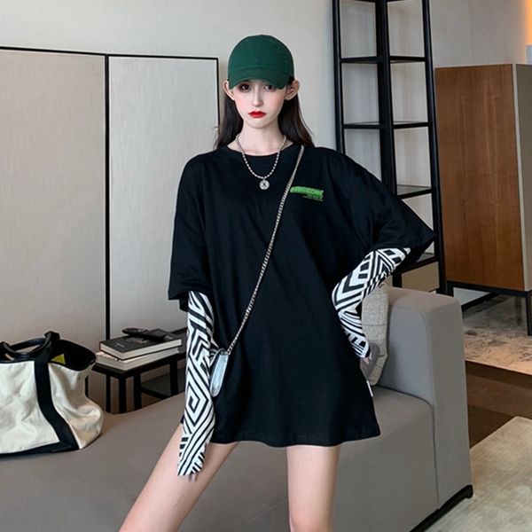 

gxkfv pieces autumn 2020 new fake two early of long t-shirtwomen's bottomt-shirt sleeve loose garments disappear lower and thinmedium a, White