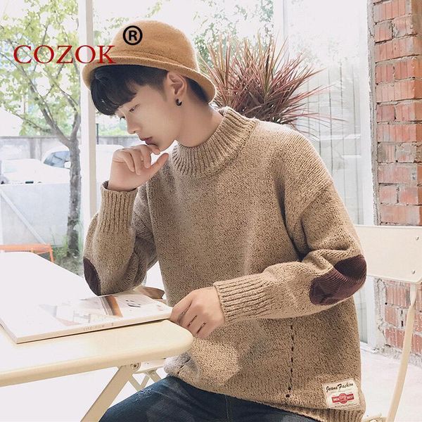 

cozok 2021 autumn and winter new men's half turtleneck sweater thick warm knitwear japanese style korean trend loose pullover1, White;black