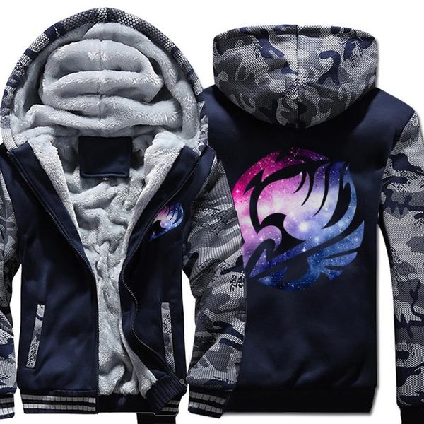 

new winter thick hoodies for men 2021 anime fairy tail print sweatshirts harajuku hoodie starry sky zipper jacket top, Black