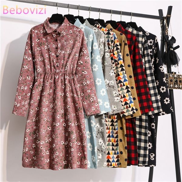 

fall winter spring autumn corduroy women long sleeve shirt dress pink red plaid vintage fashion office lady woman 201028, Black;gray