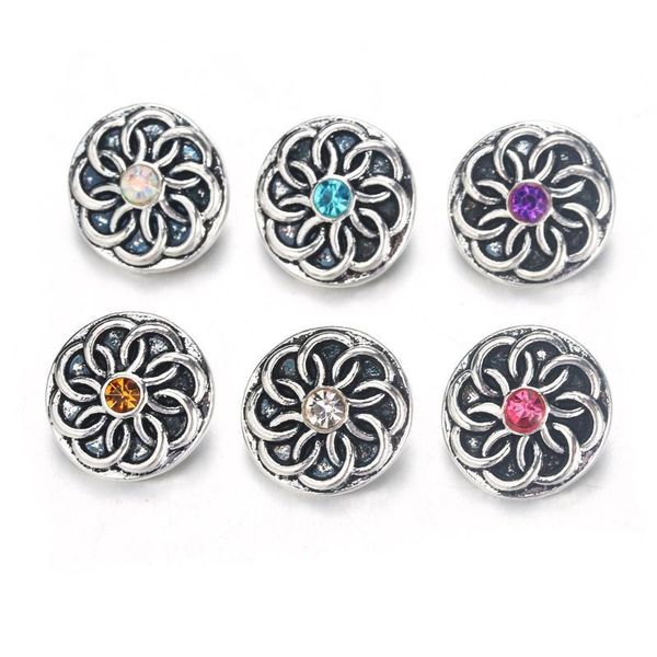

10pcs lot 6 color flower snap jewelry rhinestone metal snap buttons fit 12mm sivler diy snap bracelets jewelry 9992 h sqcptd
