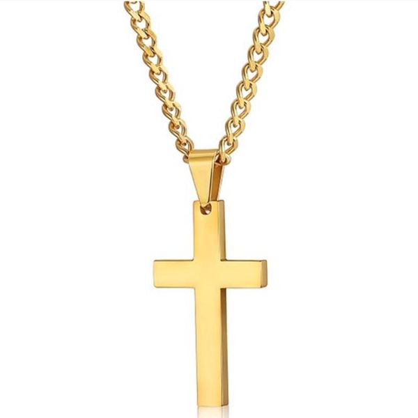 

chains titanium steel simple single cross necklace pendant stainless jewelry christianity with chain, Silver