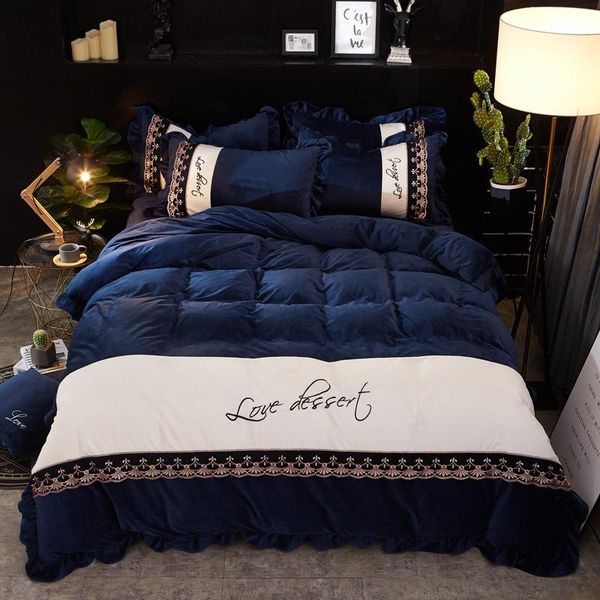 

2020 new crystal velvet korean lace comfortable bedding set 4pcs per set bed skirt bed sheet quilt cover ropa de cama