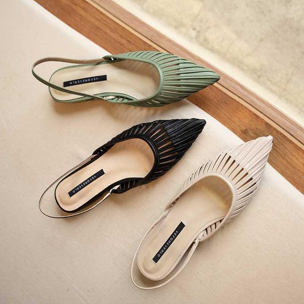 

sandals microfiber natural leather movie star streetwear low heels korean version pointed toe slingback elegant l361, Black