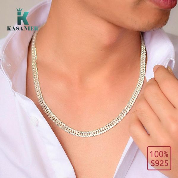 

kasanier 100% real s999 sterling silver 8mm wide men's necklace fashion men figaro chain hip hop jewelry factory price kasanier