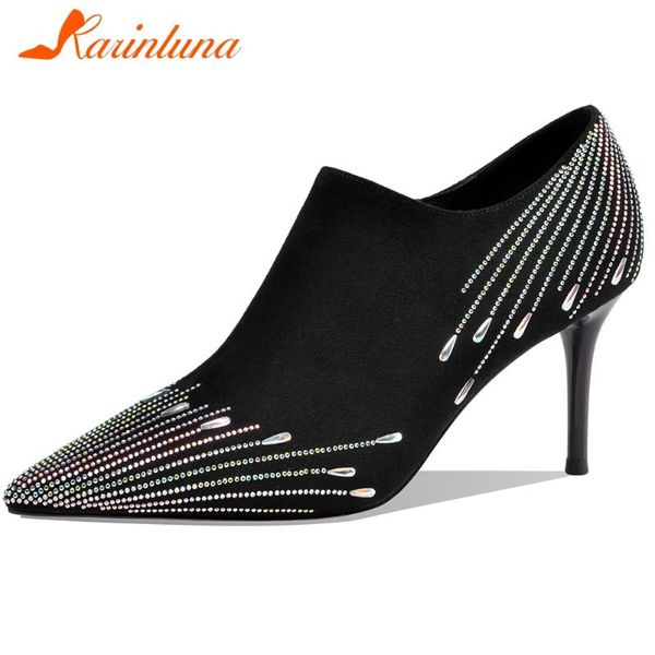

karin new fashion lady spring zipper office casual pumps bling crystal pointed toe high thin heel pumps women shoes woman, Black
