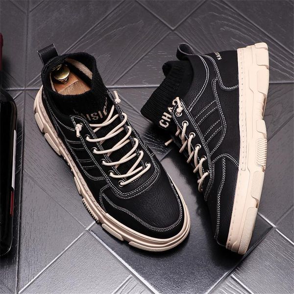 

new arrival leather men's sneakers wearproof casual shoes trainers zapatillas hombre, Black