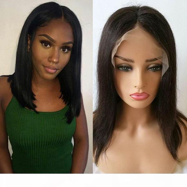 

natural color short bob straight lace front wig human hair pre plucked hairline with baby hair brazilian malaysian peruvian, Black;brown