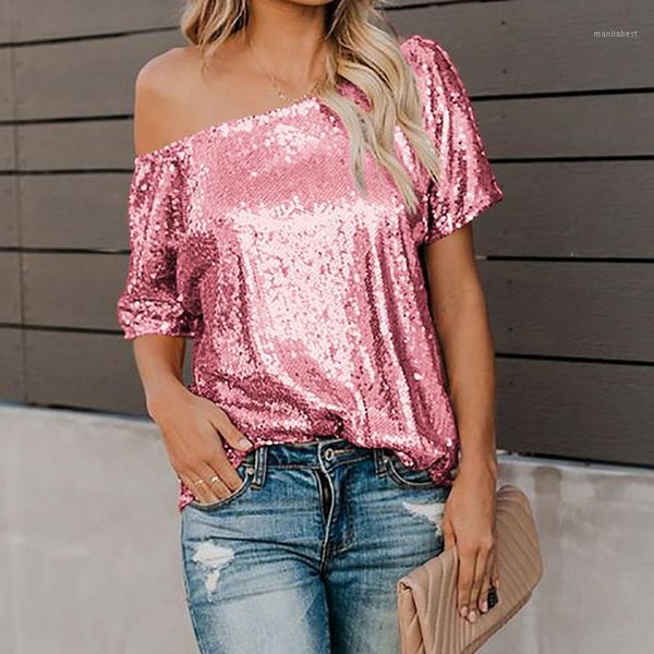 

sequin shirt 2020 sequin tee club women shirt camiseta mujer 2020 verano short sleeve blusas feminina pink black gold blue1, White