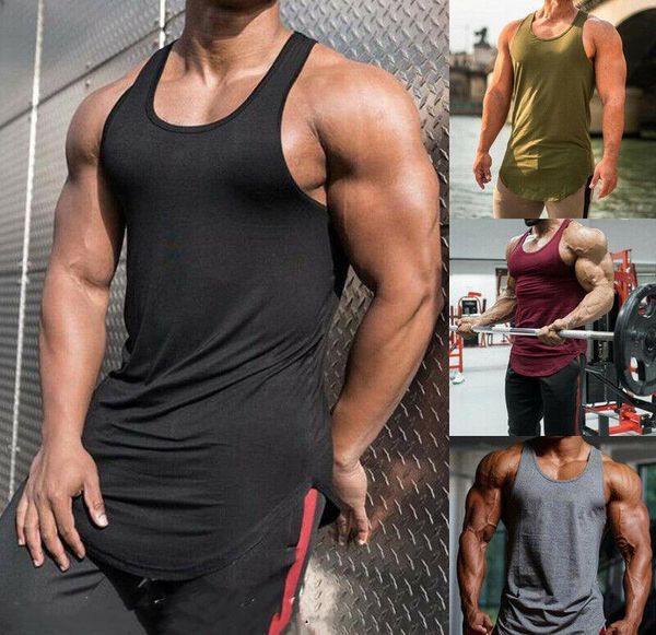 

men' tank 2021 muscle sleeveless tee shirt bodybuilding clothing fitness sport vest workout mens sportwear, White;black