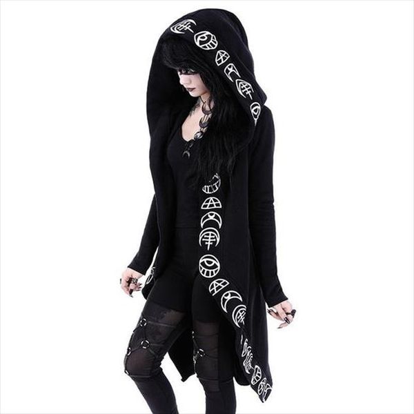 

2020 autumn female hooded sweatshirt zipper up slit back long sleeve loose print women fleece hoodies coats plus size women, Black