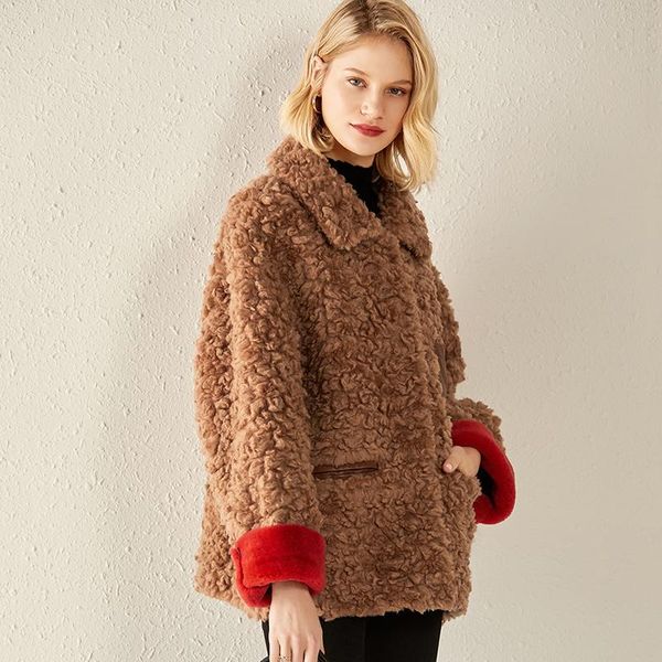 

sheep shearing jacket women 100% real coat female winter clothes 2020 korean vintage wool coats autumn fur hiver 19255, Black