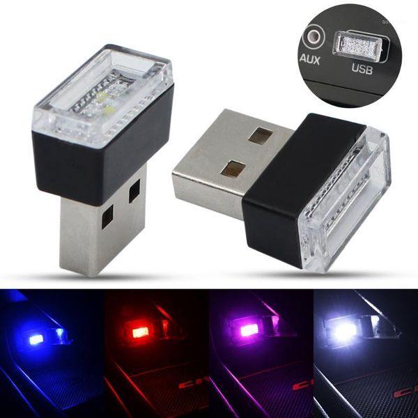 

2pcs car led atmosphere lights usb socket decorative cigarette lighter emergency lighting portable red blue white pink dc 5v1