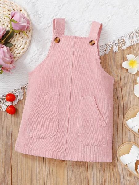 

baby slant pocket corduroy overall dress she, Red;yellow
