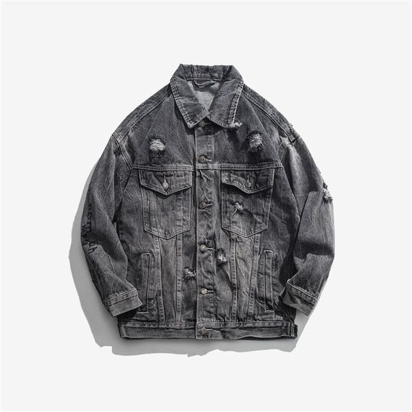 

2020 new spring short paragraph denim jacket men casual loose fashion denim jacket plus size, Black;brown