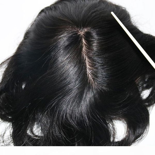 

eversilky swiss lace in front with poly back men toupee silk base bleached knots natural straight remy hair toupee wigs, Black