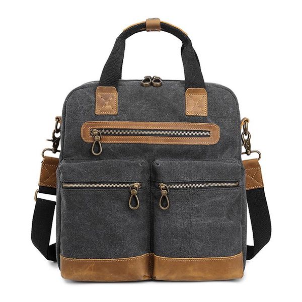 

briefcases fashion business men briefcase bag canvas genuine leather lapcasual man travel shoulder bags