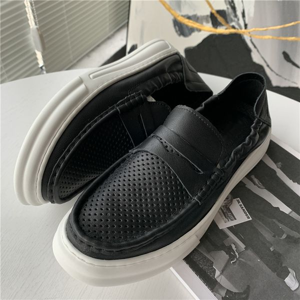 

luxury thread layer laser perforated breathable upper, light one pedal foam sole leather shoes for men