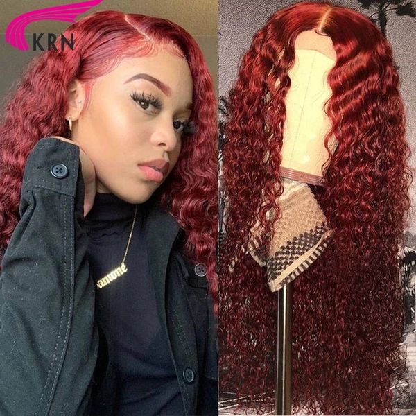

red color 13x4 lace front synthetic wigs pre plucked curly wig natural hairline deep part brazilian wig, Black;brown
