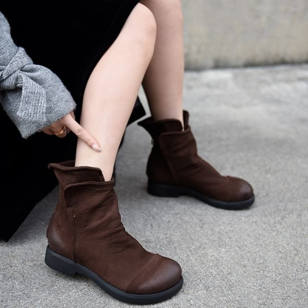 

discount luxury bootsartmu's original short boots, women's leather back is handmade with thumb, Black