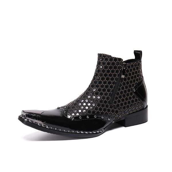 

toe ankle boots personality men's boots botas de seguridad cow leather new pointed toe genuine leather full grain rubber, Black