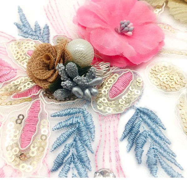 

2pcs flower embroidery 3d tulle lace neckline sequined applique lace collar trim diy rhinestone dress craft material acc bbykri