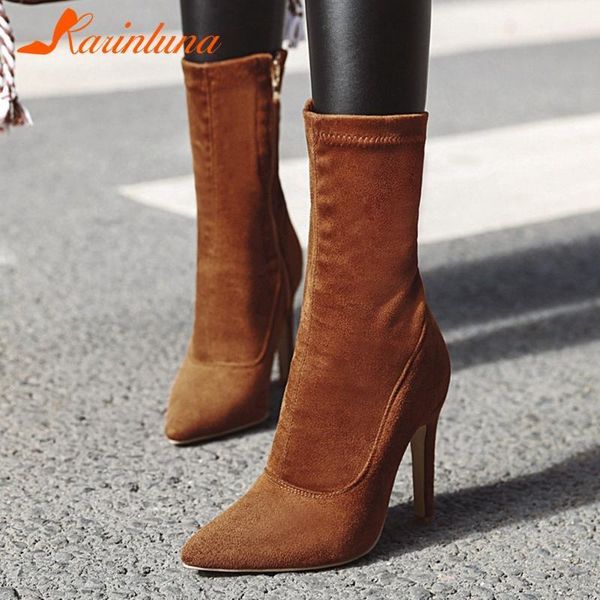 

karin 2020 plus size 48 pointed toe spring autumn fashion boots woman shoes zip up high heels ankle boots1, Black