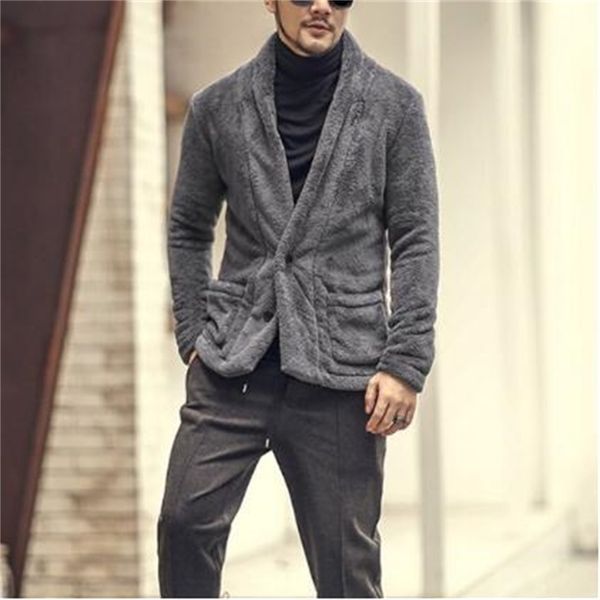 

мужская длинная верхняя одежда hot fashion winter flece 2021 куртка отворота чистые кнопки новый рукав цвет плюшевый пальто wfddx, Black