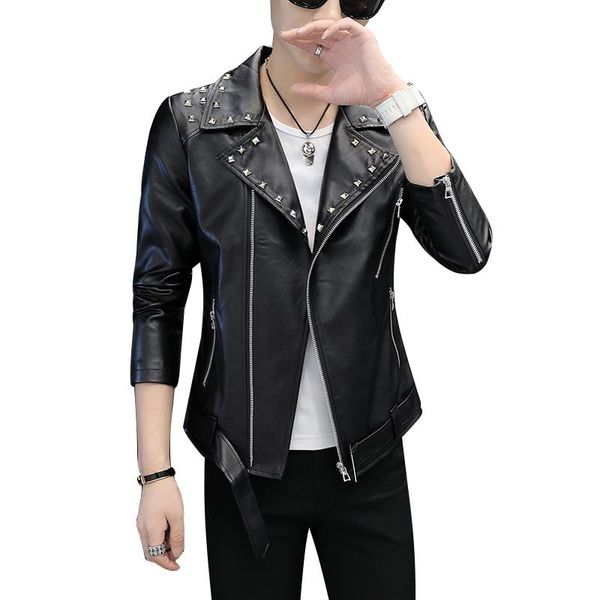 

motorcycle leather jacket men 2020 new rivet men leather jacket casual youth windproof mens coats casaco masculino, Black