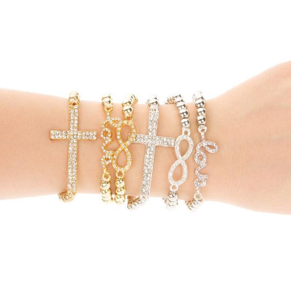 

charm bracelet fashion women's gift cross love infinity stretch beaded bracelet, Golden;silver
