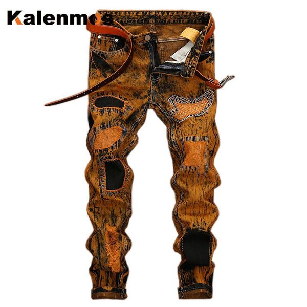 

men's jeans men jean gothic pants skinny hole streetwear spring fall winter punk boyfriend hip hop denim trouser 2021, Blue