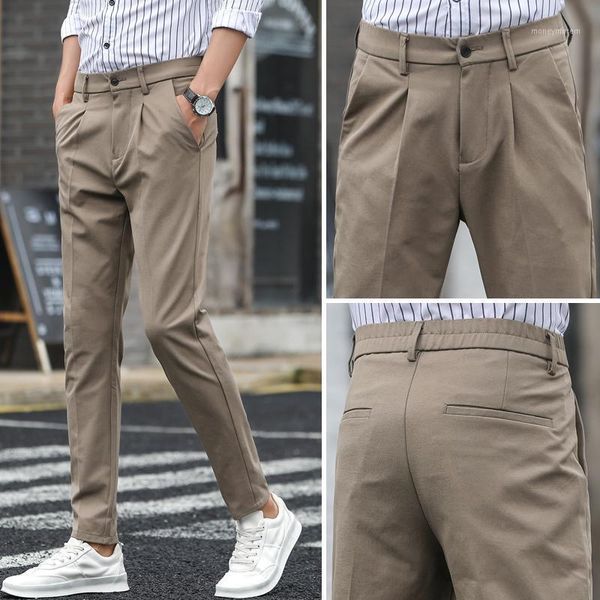 

men's pants spring men's small feet straight suit business casual fashion allmatch stretch loose trousers youth classic slim pants, Black