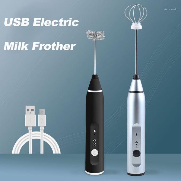 

usb electric milk frother handheld foam coffee machine with 2 stainless steel spring eggbeater powerful electric milk frother1