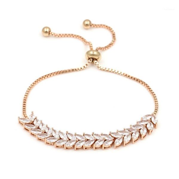 

cubic zirconia jewelry gold rose gold color leaf charm cz crystal female bracelets bangles for women wedding bridal1, Golden;silver