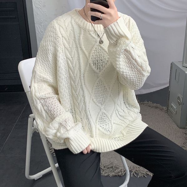 

winter thick sweater men's warm fashion casual knit pullover men streetwear loose korean knitting sweaters mens clothes -2xl, White;black