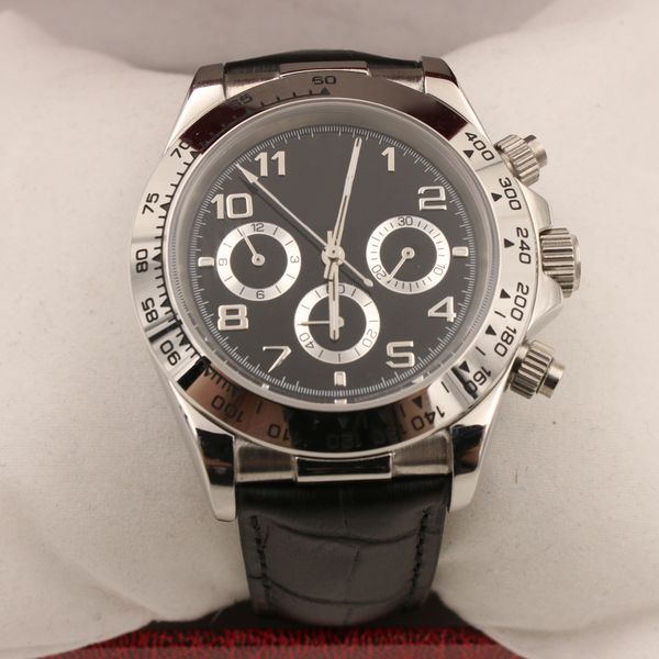 

all subdials working 116509 116500 40mm automatic mechanical movement sapphire glass mens black dial leather strap watches, Slivery;brown